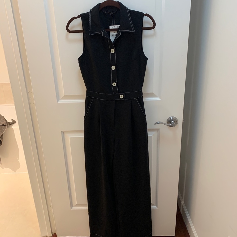 ZARA black wide leg jumpsuit size small NWT